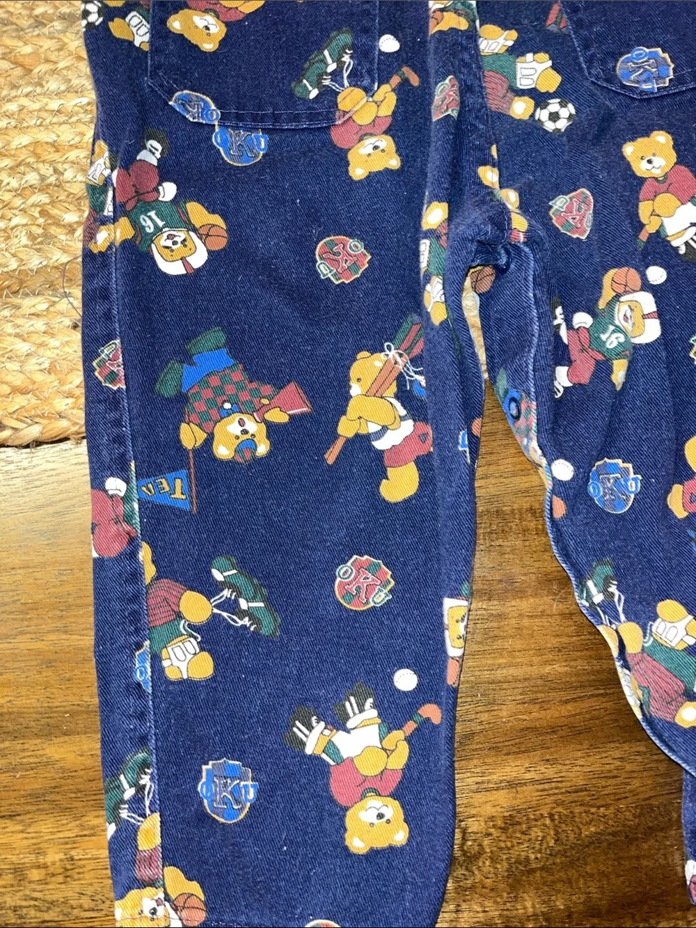 Vintage OshKosh B'gosh Navy Teddy Bear sports Print Overalls 3t
